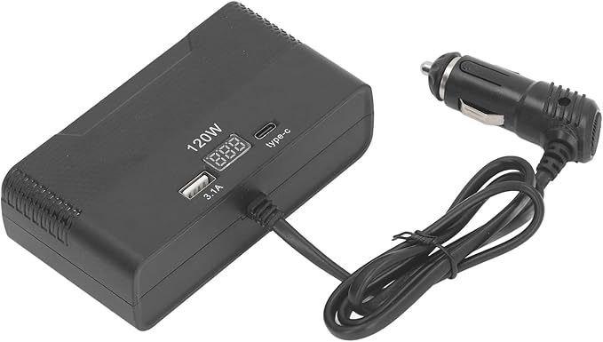 SUNGOOYUE Car Cigarette Lighter Splitter, Durable Efficient Vehicle Charger with Voltage Display, USB TypeC Port - Suitable for All Car Owners