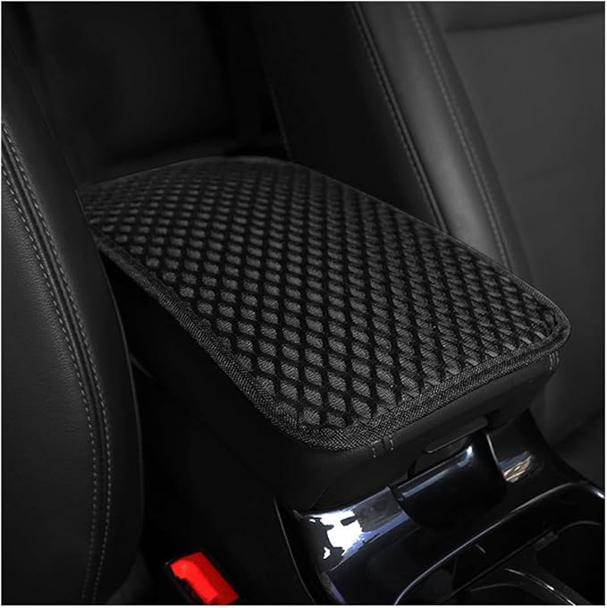 Car Center Console Cover, Anti-Slip Breathable All Seasons Automotive Mesh Armrest Box Pad Cover for Comfortable Support, Vehicle Interior Decor Universal for SUV, Truck, RV（Black）