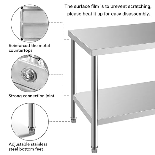 NSF Certified Stainless Steel Prep Table 24x18 with Undershelf for Restaurant, Home, & Hotel - Heavy Duty Commercial Grade Worktable for Food Preparation & Christmas Cooking
