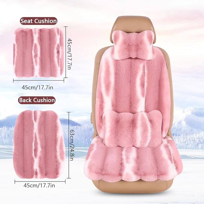 Luxury Plush Car Seat Cushion Set Car Headrest & Lumbar Support & Seat Cushion & Back Support Pillow Fluffy Fuzzy Car Seat Covers Non-Slip Cushion for Universal Accessories Automobiles (8, Khaki)