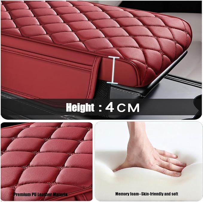 Universal Memory Cotton Car Armrest Box Pad, 2026 New Leather Car Armrest Box Pad with 2 Storage Bags, Auto Armrest Seat Box Cover, Center Console Cover Cushion for SUV, Car, Truck (Grey)