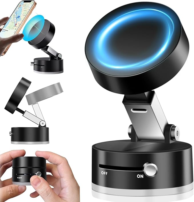 Magnetic Vacuum Suction Holder, Double-Sided Phone Holder with Suction Cup for Car/Mirror/Smooth Surface, Foldable and Retractable, Universal, Car Phone Mount.