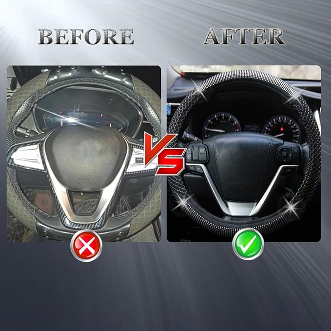 Bling Steering Wheel Cover, Bling Crystal Rhinestone Steering Wheel Cover Universal, 15 Inch Sparkling Anti-Slip Wheel Protector for Women or Girls, Easy Installation and Cleaning(Half Black)