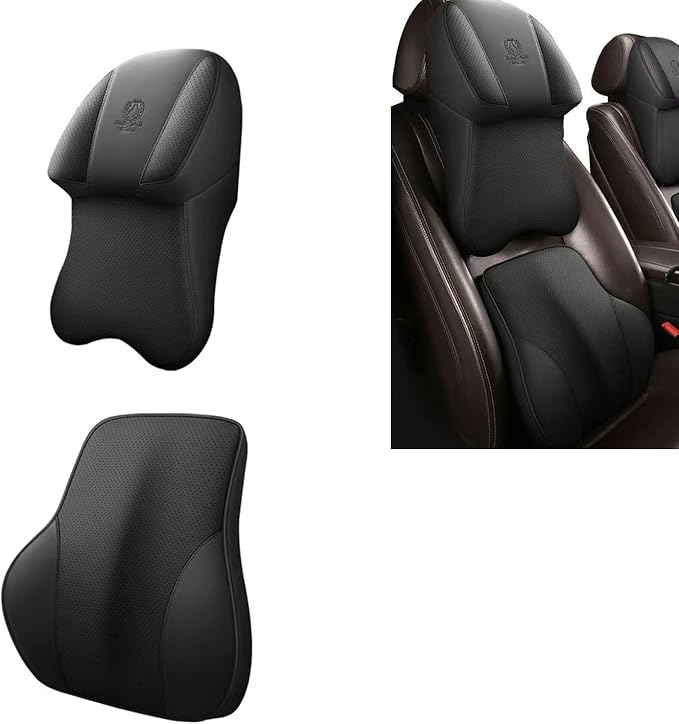 Car Lumbar Support and Neck Pillow Kit for Ford Mustang MACH-E 2020-2025, Ergonomic Memory Foam Headrest Pillow Back Cushion for Neck Back Pain Relief