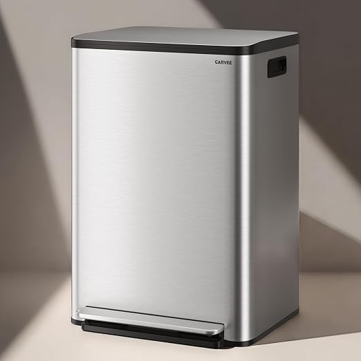 13 Gallon Trash Can Kitchen Garbage Bin with Removable Inner Buckets 50L Stainless Steel Step-on Metal Large Waste Cans with Soft Close Lid Silver