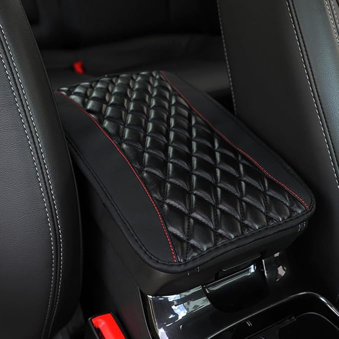 Leather Car Armrest Box Pad for Corvette C8 Stingray/C8 Coupé/C8 Z06/C8.R/C8 LT2 LT6 2019-2023 Waterproof Armrest Center Console Protector Cover Universal Arm Rest Cushion,Black, normal