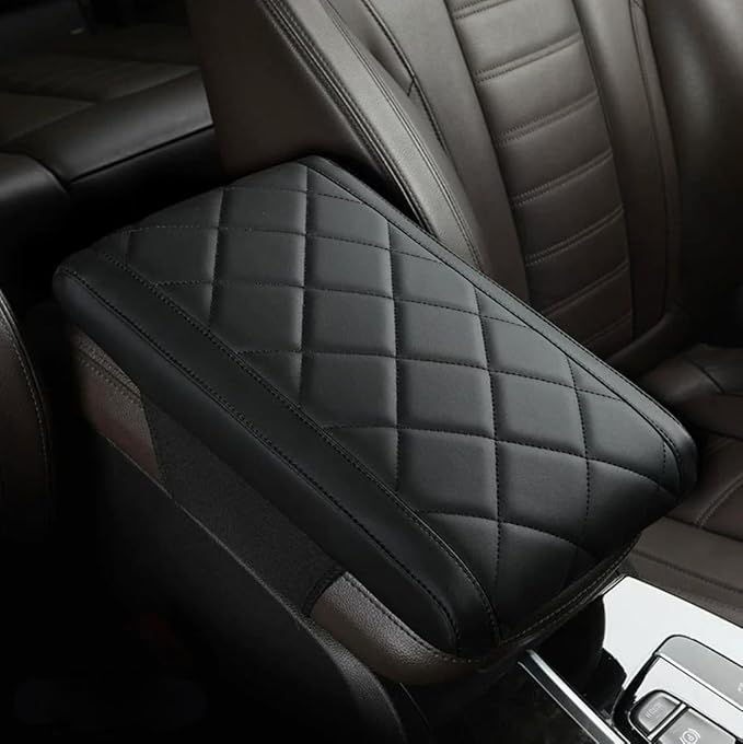 Car Center Console Cover Nappa Leather Memory Foam Armrest Box Seat Box Cushion Protector Pad Comfortable Height Increase Universal for Car Truck SUV (Diamond,White)