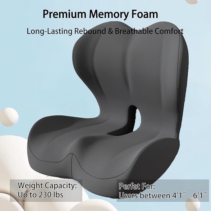 Seat Cushion for Truck Driver | Office Chair Seat Cushions for Office Chair with L-Shaped Ergonomic Design | Memory Foam Chair Cushion for Long Sitting Office Worker