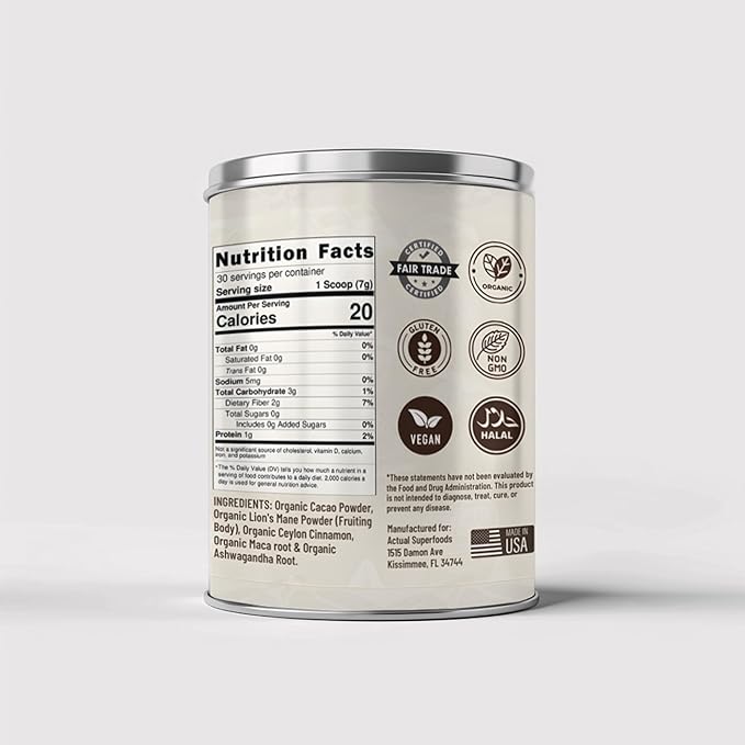 High Flavanol Cacao Powder Blend - Flavanols & Flavanoids - Organic Coffee Alternative with Lions Mane, Ashwagandha, Maca & Ceylon Cinnamon - 7.4 ounces - Morning Focus & Energy Ritual