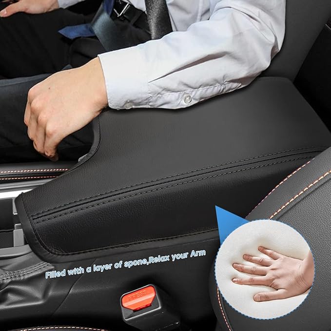 INTGET Car Center Console Armrest Cover for 2021 2022 2023 Subaru Crosstrek 2018 2019 2020/Impreza Accessories 2017-2023 Leather Arm Rest Box Lid Middle Console Cover Seat Protector (Black Stitches)