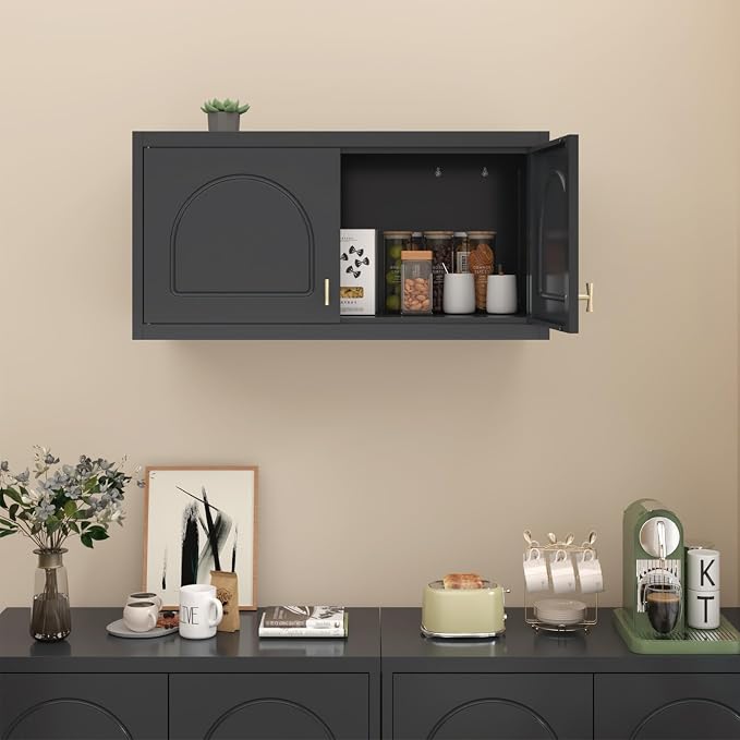 SteeLoong Wall Storage Cabinet,Metal Bathroom Wall Mounted Cabinet,15 Inch Black Armoire Wardrobe Closet Storage Cabinets for Basement,Livingroom Home Office