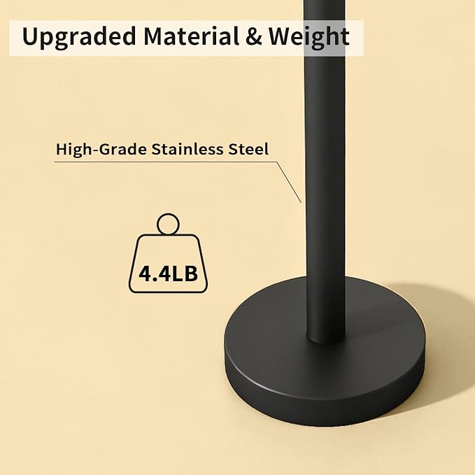 YUMORE Toilet Paper Holder Stand, 4.4lbs Heavy Duty Stainless Steel Free Standing Bathroom Tissue Roll Holder, Matte Black
