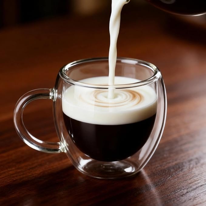 2.5oz Espresso Cups Set of 4, Small Expresso Coffee Cup, Expresso Shot Glass with Handle, Double Wall Insulated Espresso Mugs,Tazas de Cafe Expreso, Fit for Espresso Machine Accessories, Clear