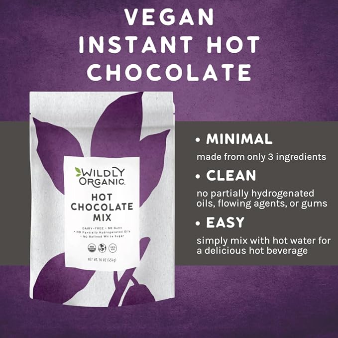 Wildly Organic Hot Chocolate Mix 16 Oz, 1 lb Bag - Organic, Vegan, Raw Cacao Powder, Fair Trade, Dairy-Free, Gluten-Free, Gourmet Hot Chocolate & Premium Cocoa - 3 Ingredients: Cacao Powder, Coconut Sugar, & Coconut Milk Powder; No Refined Sugars, Gums...