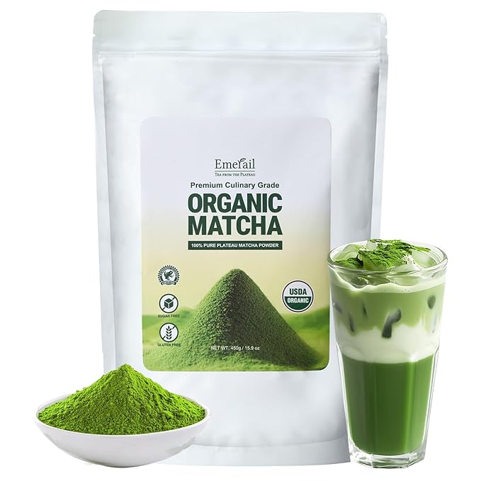 Emerail Organic Matcha Powder, USDA-Certified Pure Matcha Green Tea Powder, Premium Culinary Grade, Perfect for Lattes Smoothies and Baking, Sugar Free (450g / 15.9oz Pouch)