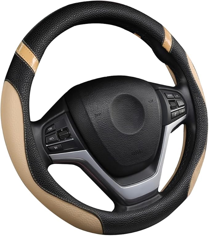 Steering Wheel Cover for Car Leather Universal Steering Wheel Covers for Men Women Fit Cars SUV Truck Pickup 15inch (Beige)