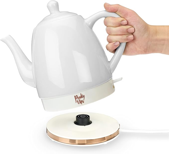 Pink Up Noelle Electric Tea Kettle, Gooseneck Kettle, Hot Water Dispenser, Pour Over Coffee, Automatic shut off, Cordless, Electric Teapot, 1.5L, Ceramic, Grey