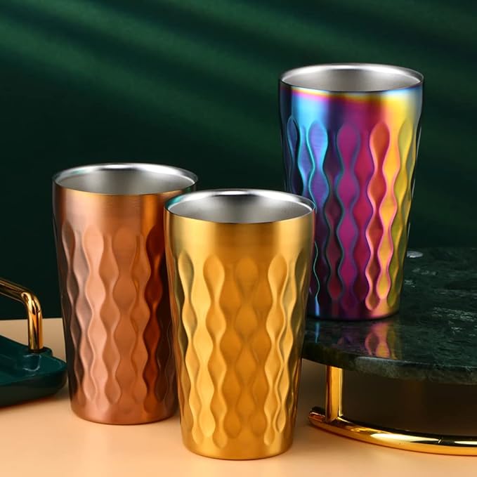 10oz Stainless Steel Cup Set, 2Pcs Double Wall Metal Cup，Vacuum Stackable Insulated Portable Drinking Tumblers Unbreakable Glasses，for Home Outdoor Restaurant(Rainbow Color)
