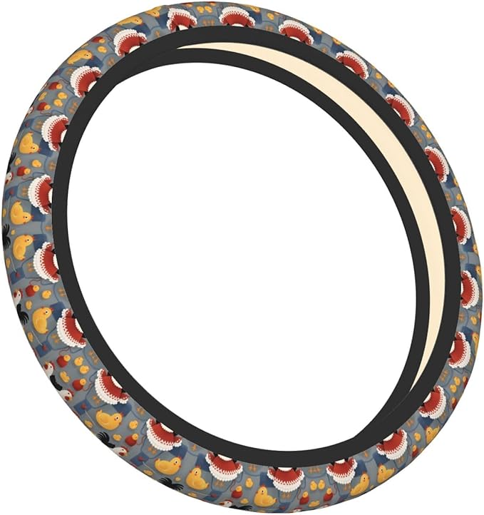 Red Chickens Grey Universal Fit Steering Wheel Cover for Car, Truck, and SUV, Durable Steering Wheel Protection