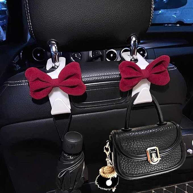 Car Back Seat Headrest Hooks, 2 Pack Stylish Back Seat Bag Hooks, Suitable for Purses, Bags, and Groceries, Car Interior Accessories (red)
