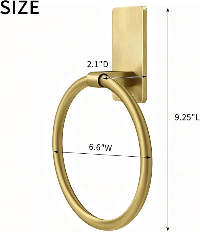 STWWO Gold Towel Ring for Bathroom, Adhesive Hand Towel Holder for Bathroom, Kitchen, No Drill