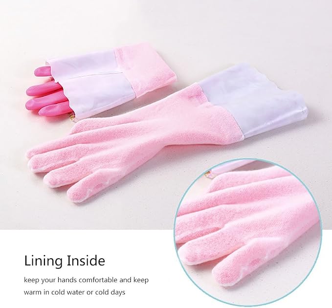 Finnhomy Household Gloves Latex free cleaning Gloves with soft fiber lining extra long cuff 15" and Vinyl Textured Grip 2 PairSmall, Mixed