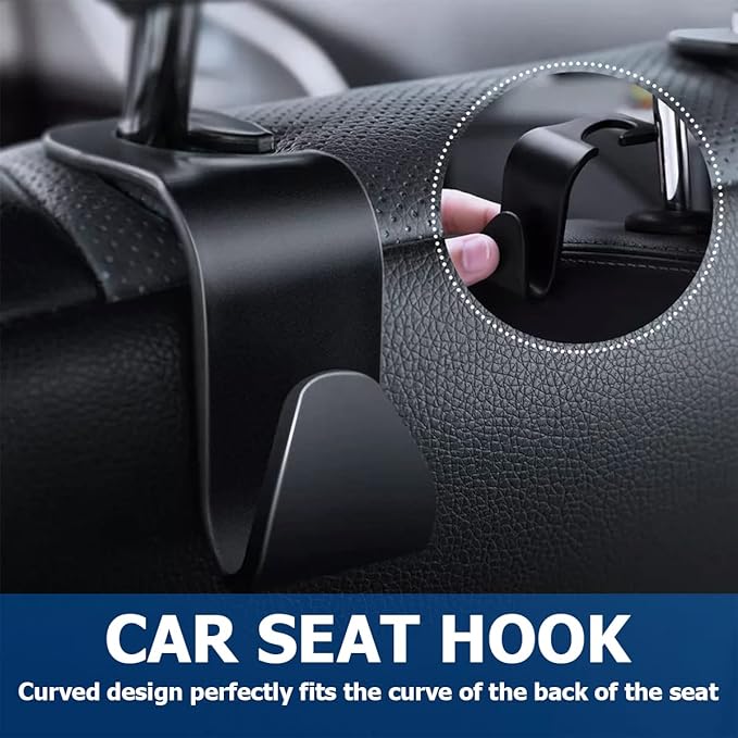 Car Seat Headrest Hook, 4PCS Multifunctional Auto Backseat Hangers, Universal Car Interior Accessories, Vehicle Storage Organizer for Purse, Coat, Umbrella, Grocery, Bag, Handbag (Coffee)