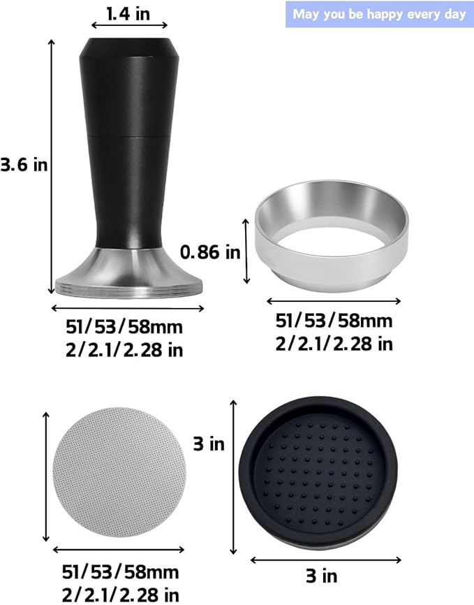 Espresso Tamper 51/53/58mm Magnetic WDT Tool 2 in 1 Accessories, Barista Coffee Tamper Kit with Distribution Tool Dosing Funnel Puck Screen, Stainless Steel Flat Base (53mm)