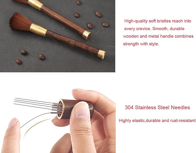 Becho Espresso Distribution Tool With Natural Wooden Storage Tube,8 Needles Ground Coffee Stirrer Tool Portable Coffee Stirrer for Home Kitchen Cafe (Walnut)
