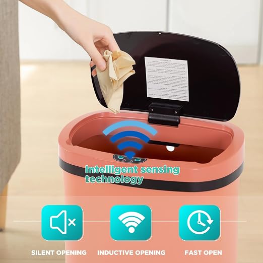 PayLessHere | 13 Gallon Plastic Trash Can | Pink | Automatic Touchless Lid with Motion Sensor | Kitchen Garbage Can with Waterproof Design | for Home, Office, Bathroom | Pack of 3