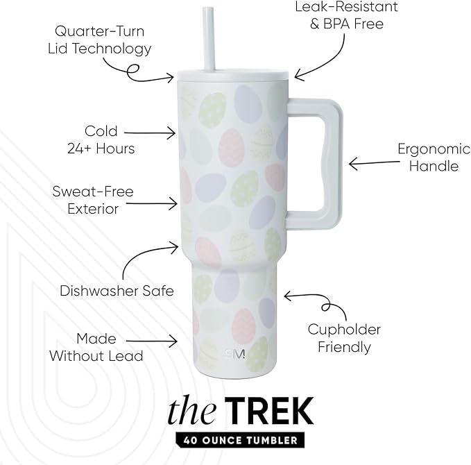 Simple Modern Easter 40 oz Trek Tumbler with Handle and Straw Lid | Cup Holder Friendly Insulated Stainless Steel Travel Mug | Easter Eggs