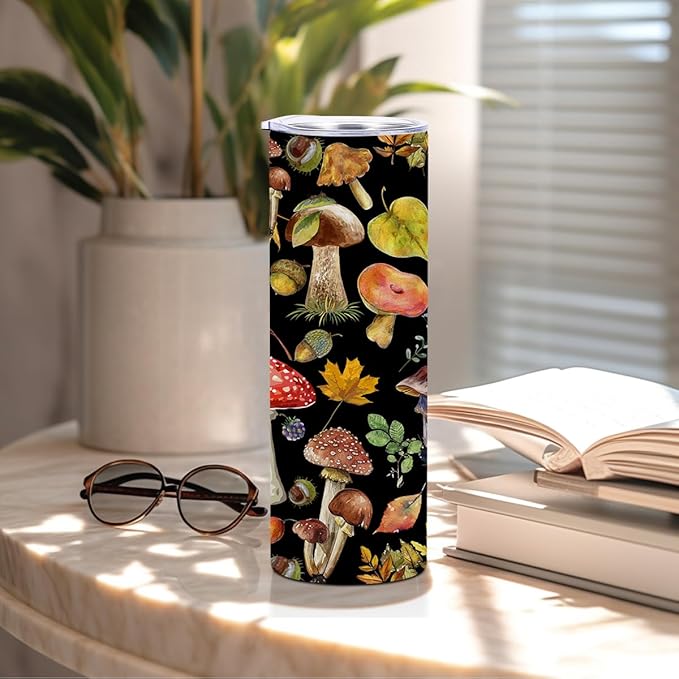 Mushroom Gifts, 20 Oz Straight Skinny Tumblers, Stainless Steel Tumbler, Double Wall Vacuum Travel Mug, Mushroom Stuff Animal Coffee Cup, Insulated Coffee Mug Thermal Cup for Home, Office, Outdoor