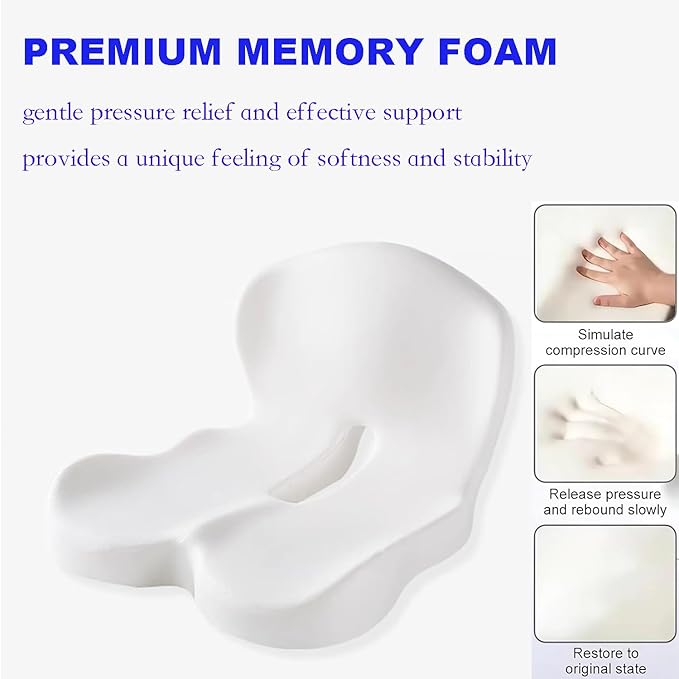 Seat Cushion Memory Foam Pads Seat Cushion for Truck Driver,Office Chair Cushion Home Chair Ergonomic Back Support Memory Foam Chair Cushion for Long Sitting Office Worker (Dark Grey)