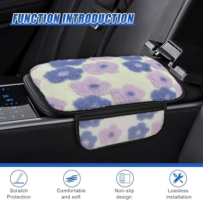 Car Center Console Cover, Soft Fluffy Car Armrest Seat Box Cushion Pad with 2 Storage Bags, Universal Vehicle Interior Protector Accessories for Most Sedans, SUVs, Trucks (Purple)