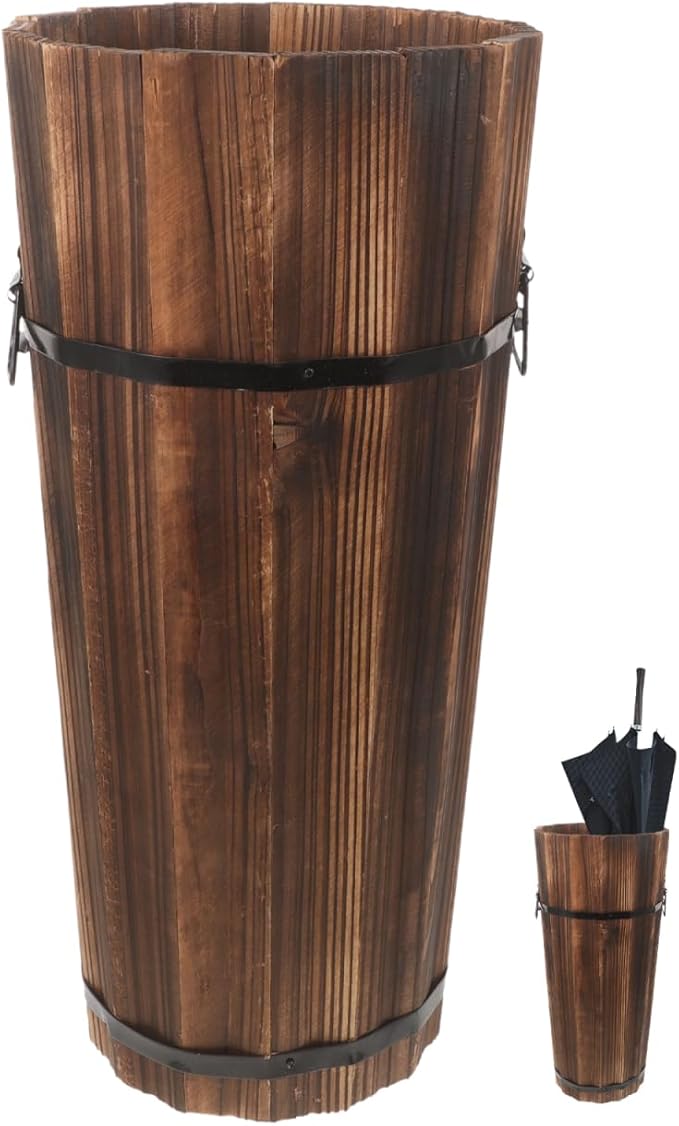 ABOOFAN Wood Umbrella Stand, 42cm Height, Freestanding Umbrella Storage Holder, Multi-Purpose Walking Stick Organizer for Hallway, Entryway, Office