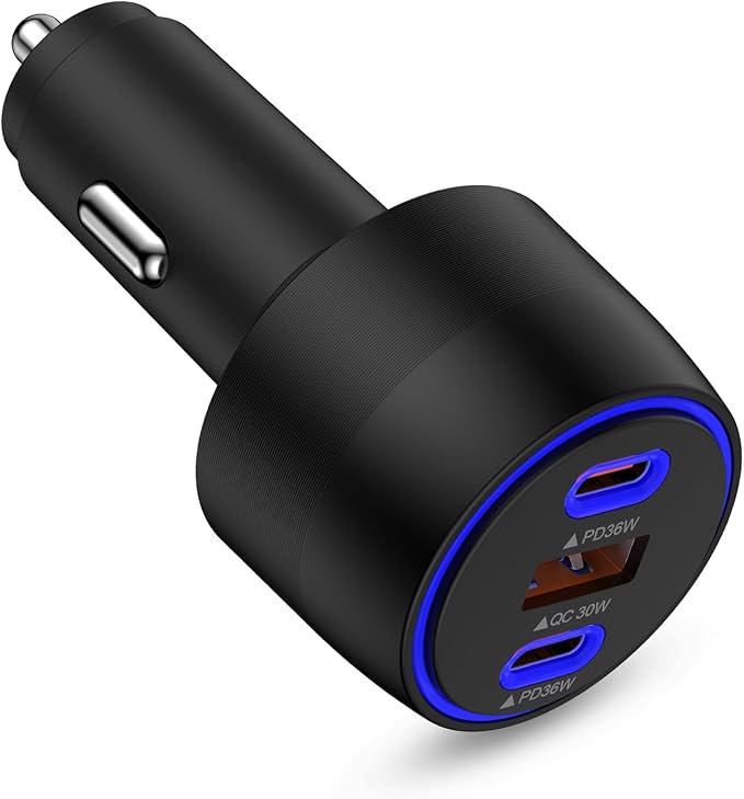 Super Fast Type C Car Charger for Samsung Galaxy S26 S25 Ultra A17 A16 iPhone 17 Pro Max 17e Pixel 10a 10 9 Pro Android USB-C&USB-A 3 Port PD36W with QC30W Car Phone Charger Cigarette Lighter Adapter