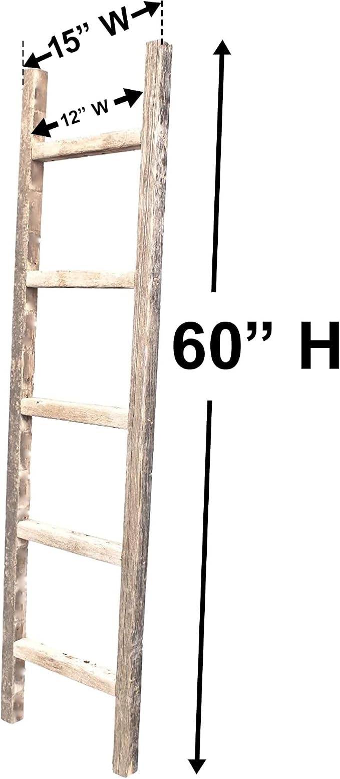 BarnwoodUSA Rustic Farmhouse Decorative Ladder - Our 5 ft Ladder can be Mounted Horizontally or Vertically and is Crafted from Upcycled Wood | No Assembly Required | Weathered Gray