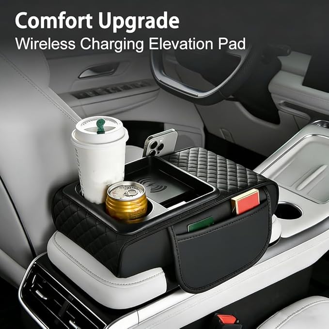 Armrest Cover for Car for Tesla Model X 2016-2026, 4 in 1 Storage Box Pad with Cup Holders, Center Console Cover Cushion Heightening Pad,A