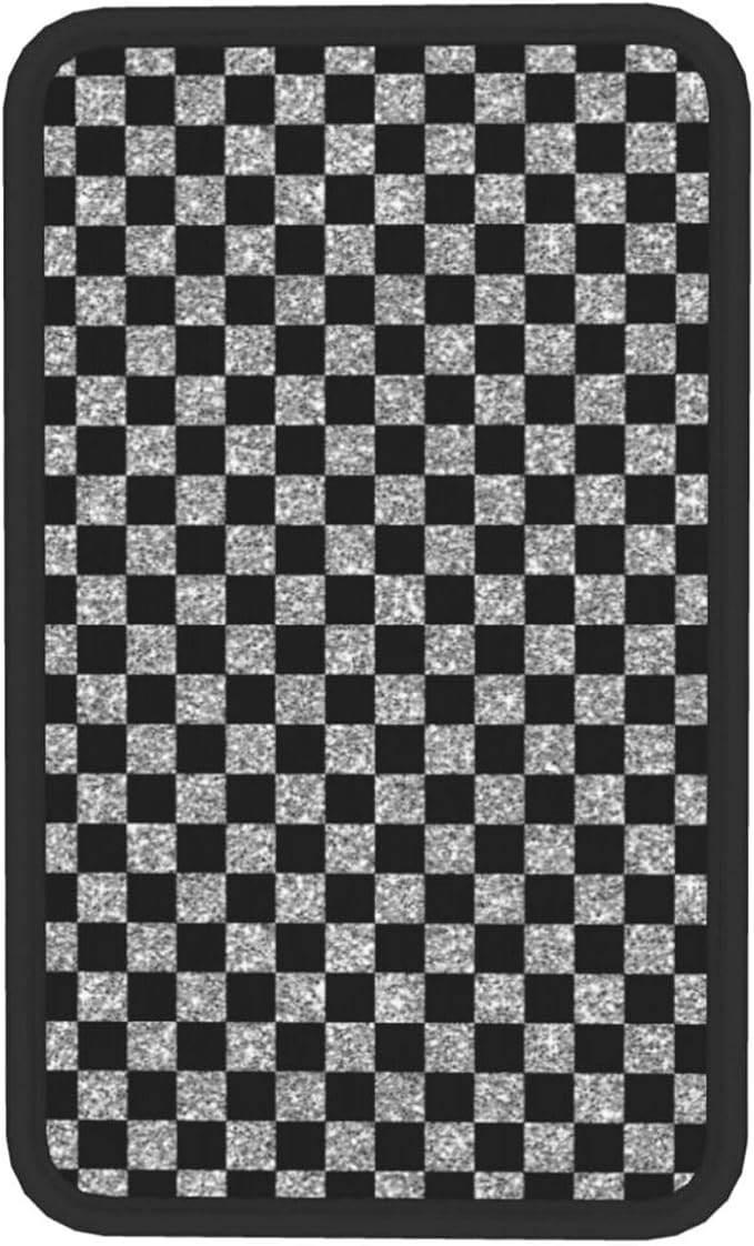 Glitter Gray Black Checkered Chessboard Flag Car Armrest Pad Cute Cars Center Console Cover Auto Handrail Box Cushion Armrests Cover