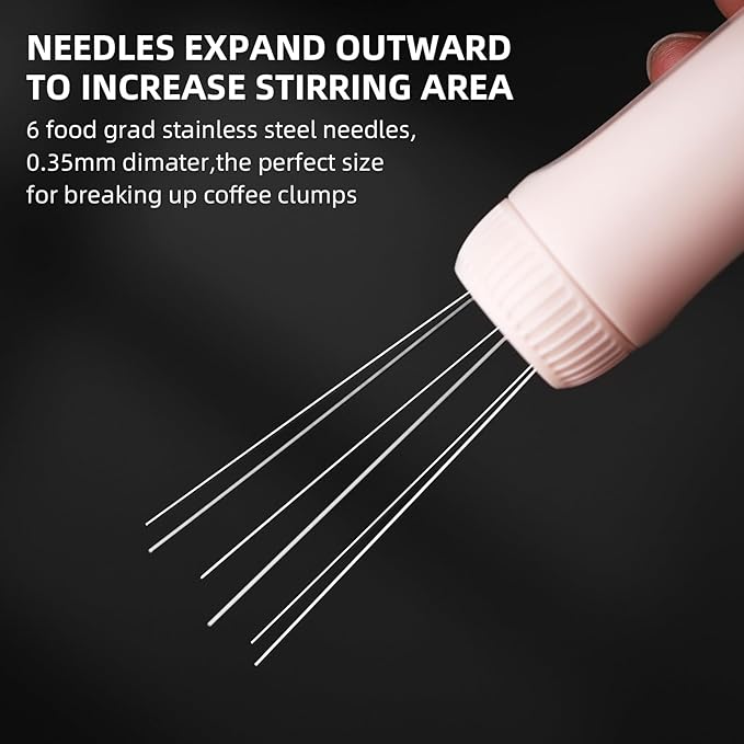Retractable WDT Espresso Distribution Tool - Magnetic Espresso Stirrer Tool with Stainless Steel Retractable Needles, Coffee Needle Distribution Stirrer for Barista (Pink)