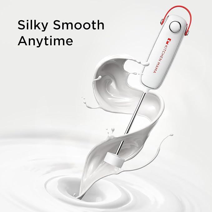 Kitchen Mama Silkwhisk Electric Milk Frother Handheld: Mini Drink Mixer, Stainless Steel, Cold Foam Maker, Frother Wand for Coffee, Cappuccino, Lattes, Protein Drinks, Battery Operated (Red)