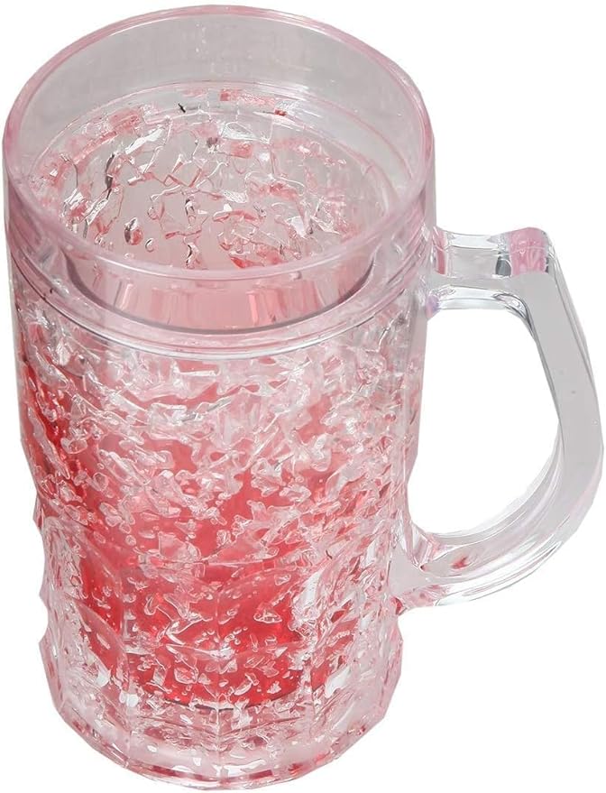 Lily's Home Insulated Double Wall Gel-Filled Acrylic Frosted Freezer Beer Glasses, Great for Enjoying Brews at BBQs and Parties, Clear with Assorted Color Bases (14 oz. Each, Set of 4) - Mug Shape