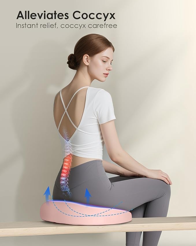 FLORICH Large Car Seat Cushion for Long Sitting, Ergonomic Memory Foam Driving Seat Cushion for Back & Sciatica Pain Relief, Non-Slip Washable Seat Cushion for Car, Driver, Office-Pink
