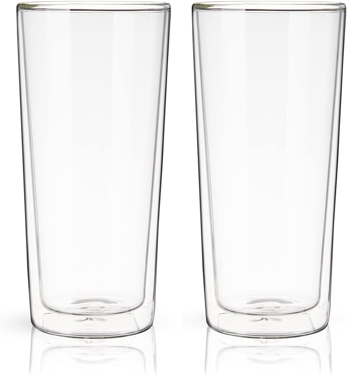 True Double Walled Beer Glasses, Pint Glasses for Beers, Water, Iced Coffee, Cocktails, Game Night, Beer Gifts for Men, BBQ Outdoor Party, Home Bar Accessories, Kitchen Glassware, 16 oz, Set of 2