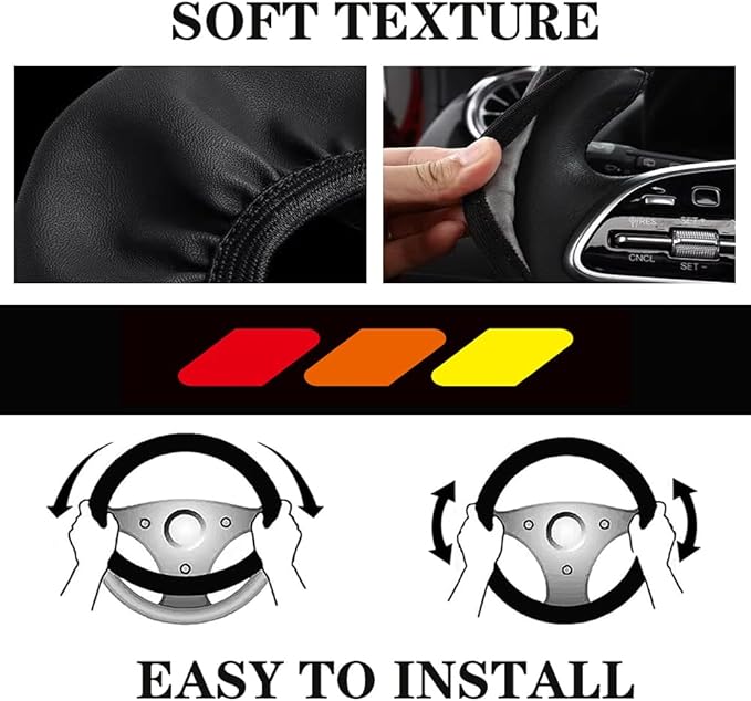 Tri-Color 3 Color Logo Steering Wheel Cover, Elastic Steering Wheel Cover Protector Anti-Slip Durable Universal 15 Inch Compatible with Toyota Vehicle Truck SUV. (Yellow Red A1)