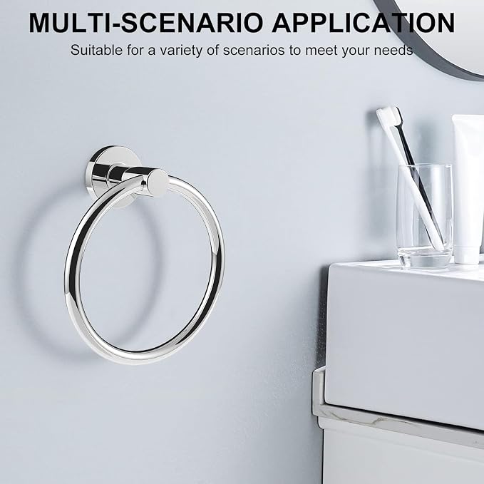 SetSail Towel Holder for Bathroom Wall Screw-in 3 Packs Towel Ring Stainless Steel Heavy Duty Hand Towel Hanger for Bathroom, Mirror Silver