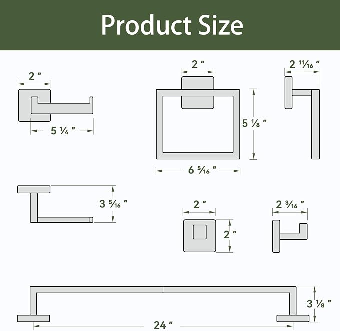 20-Pieces Matte Black Bathroom Accessories Set, 24 Inch Bathroom Hardware Set, SUS305 Stainless Steel Bath Towel Bar Set, Towel Racks for Bathroom Wall Mounted