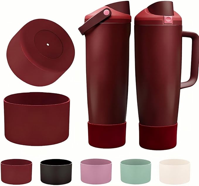 2PCS Silicone Boot for Black Cherry Owala 30oz & 40oz FreeSip Sway Bottles & Tumblers, Anti-Slip Protective Sleeve