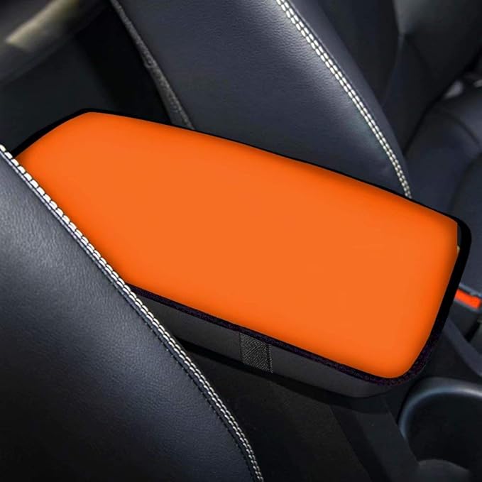 Orange Armrest Cover Auto Center Console Pad Crystal Bling Car Armrest Box Cover Interior Protector Universal Fit Car Decor Accessories for Women,12.1"x7.3", Orange