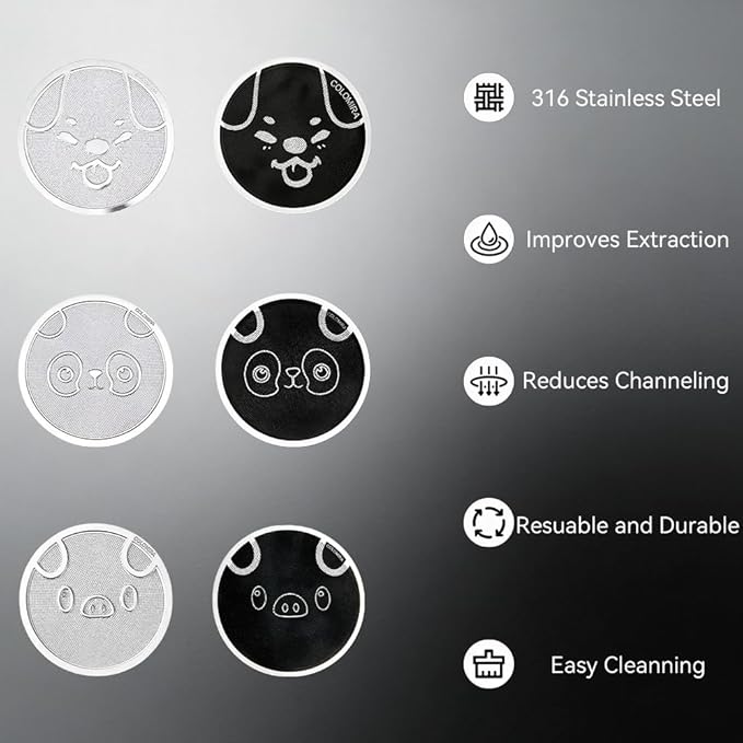 53mm Espresso Puck Screen, 0.2mm Ultra Thin Espresso Puck, Metal Reusable Coffee Filter for 54mm Espresso Portafilter Basket with Titanium PVD Coating - 316 Stainless Steel(Panda)
